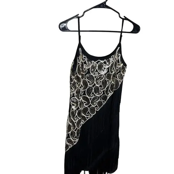 Gold and Black FLAPPER Dress 1920s fringe gold - Picture 2 of 9